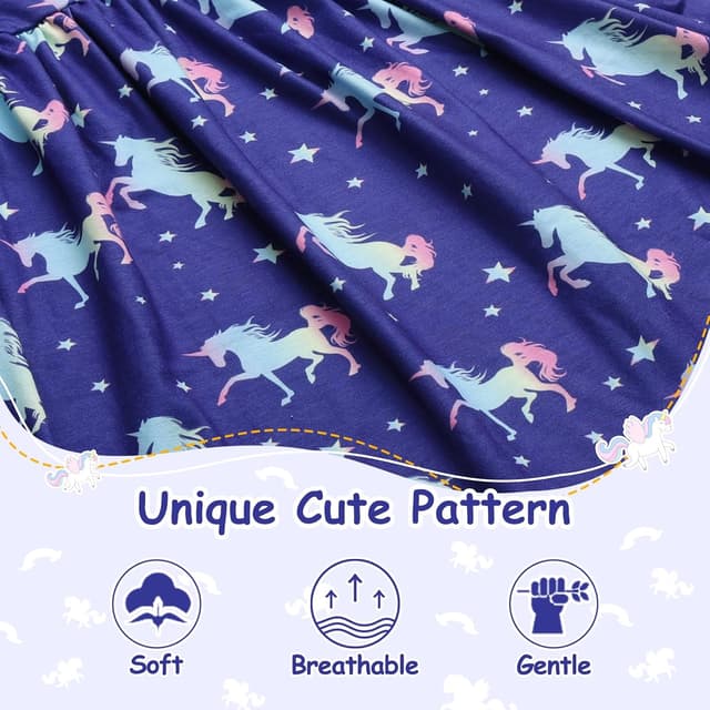 Detalle de VASCHY robe fille en coton imprimé licorne manches longues courtes, 3 à 10 ans