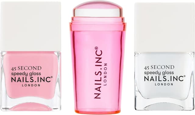 Detalle de Nails Inc 45 Second Speedy Gloss French Manicure Hack Set (Pink) – No Chip, Quick Dry, Silicone Stamper (3-piece)