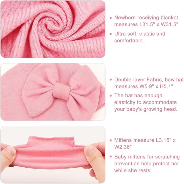 Thumbnail 6 de DRESHOW Newborn Receiving Blanket with Mittens & Hat