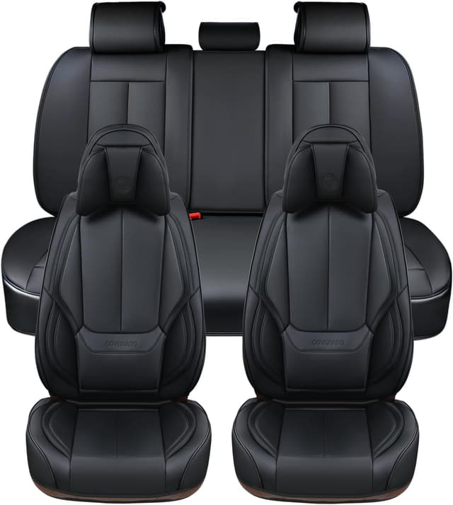 Detalle 2 de Coverado Car Seat Covers 5 Pieces Full Set Universal Waterproof Nappa Leather Auto Seat Protectors (Black)