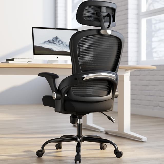 Detalle de TRALT Office Chair Ergonomic Desk Chair with Lumbar Support, 3D Headrest & Breathable Mesh Back (Black)