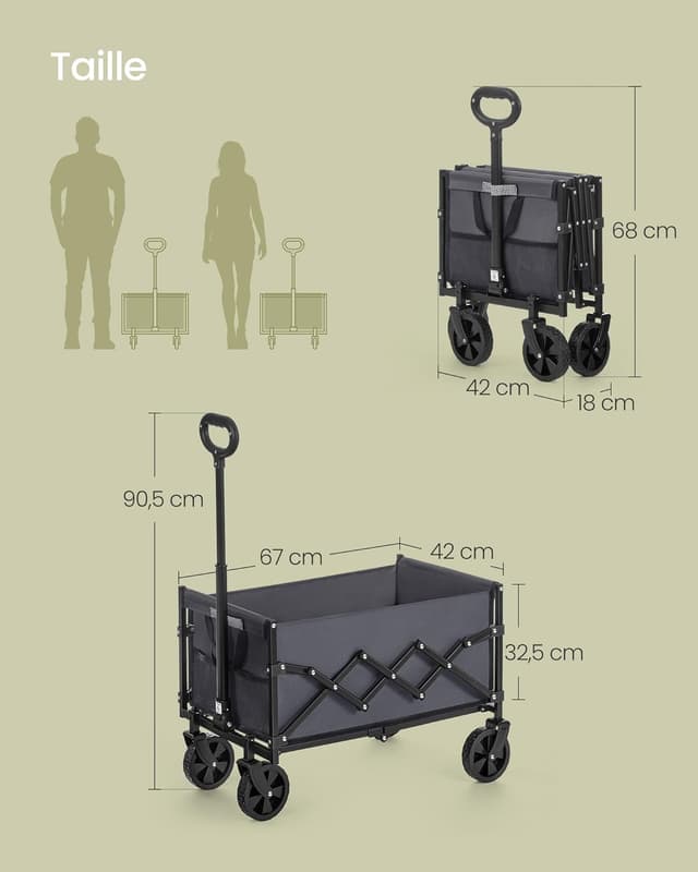 Thumbnail 6 de SONGMICS Chariot de transport pliable GFW909G01, poignée, 4 roues renforcées, charge jusqu’à 150 kg, gris ardoise