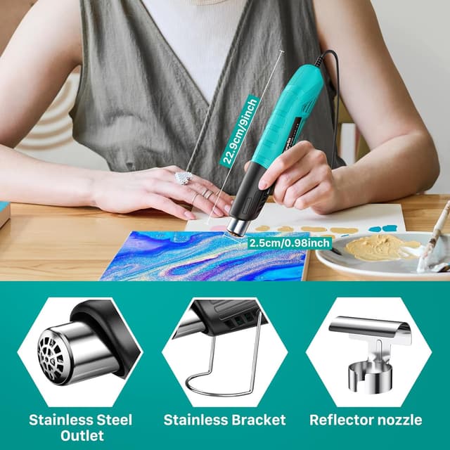 Detalle 2 de Yeegewin Dual Temp Heat Gun (249°C–455°C) – 380W mini hot air gun for crafts, shrink wrap and vinyl