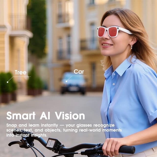 Detalle 2 de Tulbeys AI Smart Glasses with 4K HD Camera, 8MP Photo, Real-time Translation & Photochromic Lenses (White)