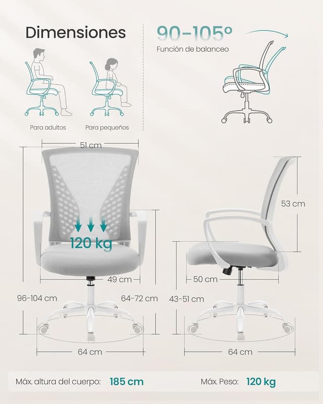 Detalle de SONGMICS Silla de Malla giratoria 120 kg