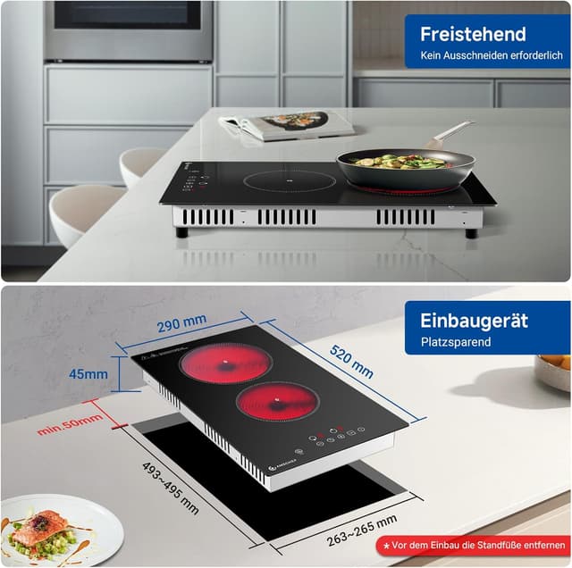 Thumbnail 6 de AMZCHEF Glaskeramikkochfeld mit 2 Platten (3200 W) – Touch-Steuerung, 9 Leistungsstufen, 2-in-1 Einbau & freistehend