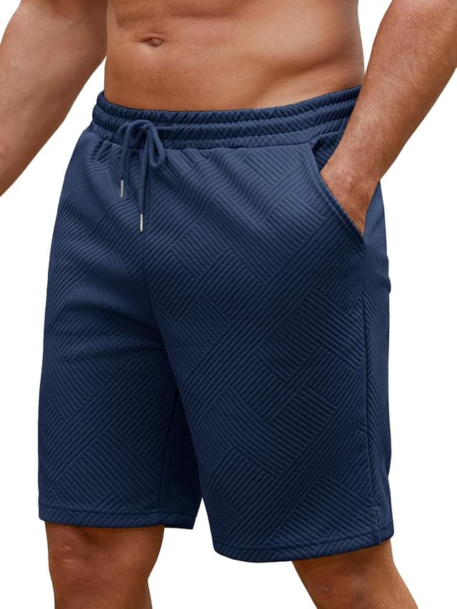 Detalle de Pantaloncini casual uomo Aisprts con coulisse e tasche – traspiranti per palestra, spiaggia e uso quotidiano
