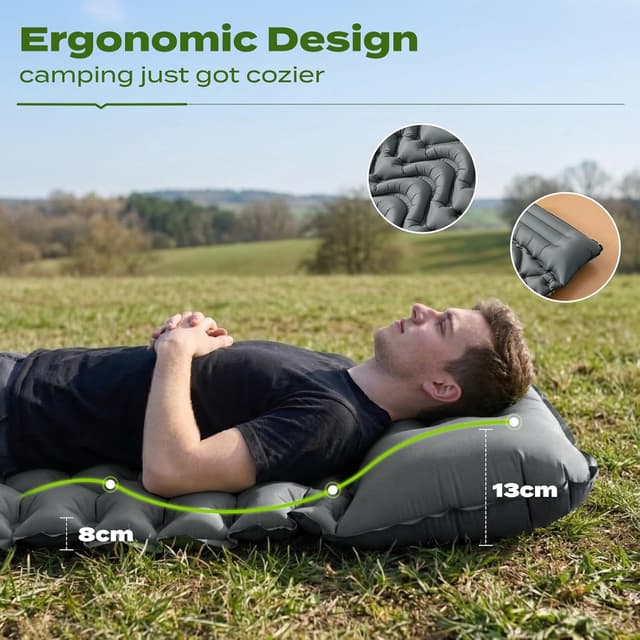 Detalle 2 de RUMBALUXY Inflatable Camping Sleeping Pad with Built-in Foot Pump, Waterproof 50D Nylon (Grey)