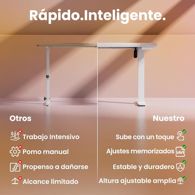 Detalle 2 de HUANUO höhenverstellbarer Schreibtisch 80 x 48 cm mit 4 Speicherhöhen (72–118 cm)