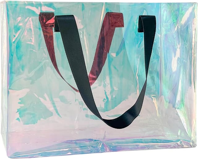 Detalle de TotePrint transparente PVC Strandtasche (45 x 34 x 15 cm) mit blauen Tragegriffen