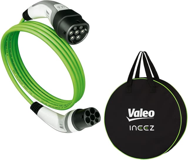 Detalle de VALEO Ineez 652105 – Câble de charge véhicule électrique/plug-in Type 2 vers Type 2 (jusqu’à 22 kW) avec sac de transport, 5 m