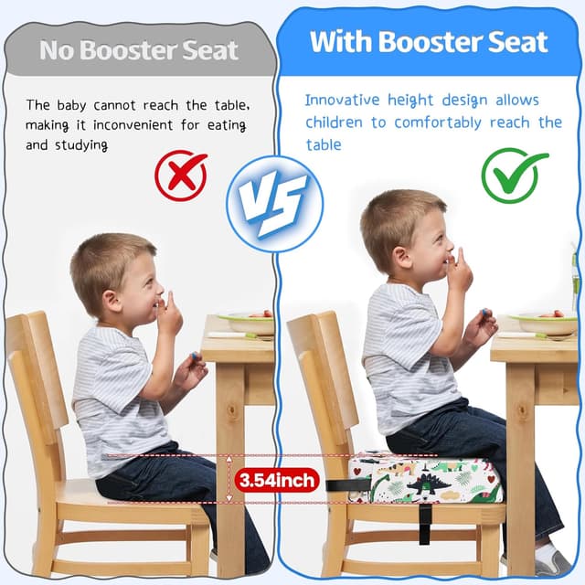 Detalle de Toddler Booster Seat for Dining Chair (White) – PU Washable, Non-Slip Bottom & Adjustable Seat Belts