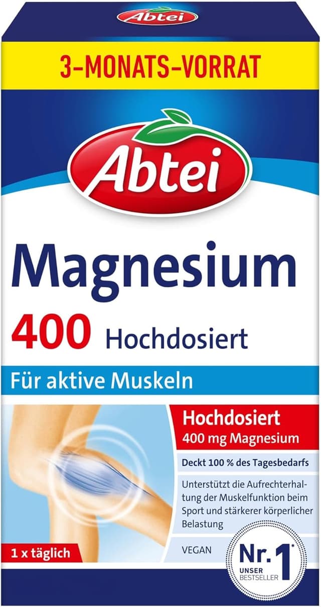 Detalle de Abtei Magnesium 400 – hochdosiertes Magnesium für aktive Muskeln (30 Tabletten)