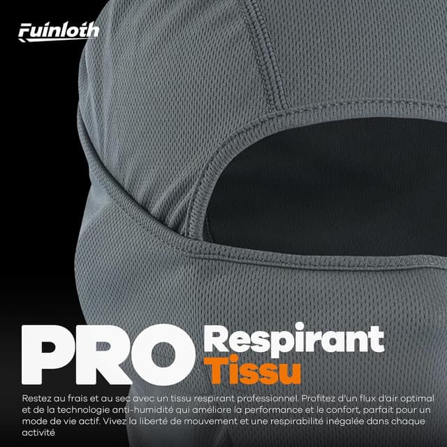Detalle de fuinloth Cagoule moto/balaclava avec masque – protection UV UPF50+, séchage rapide et anti-vent