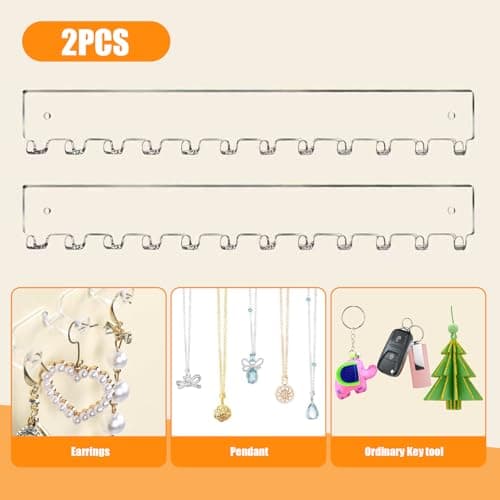 Detalle 2 de Colgador de collares y joyas xyuayamz para pared con 12 ganchos (2 piezas) de acrílico transparente