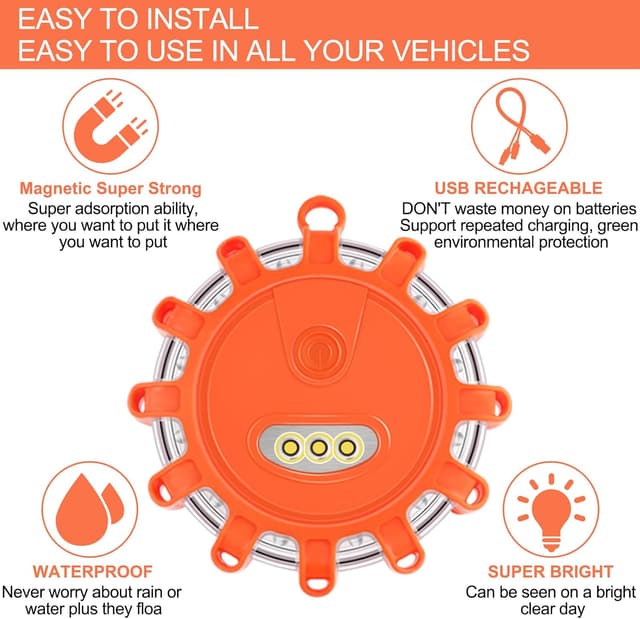 Thumbnail 6 de USB-C Rechargeable LED Road Flares Emergency Lights with Magnetic Base (3-Pack) — USB C Rechargeable Road Flares Kit