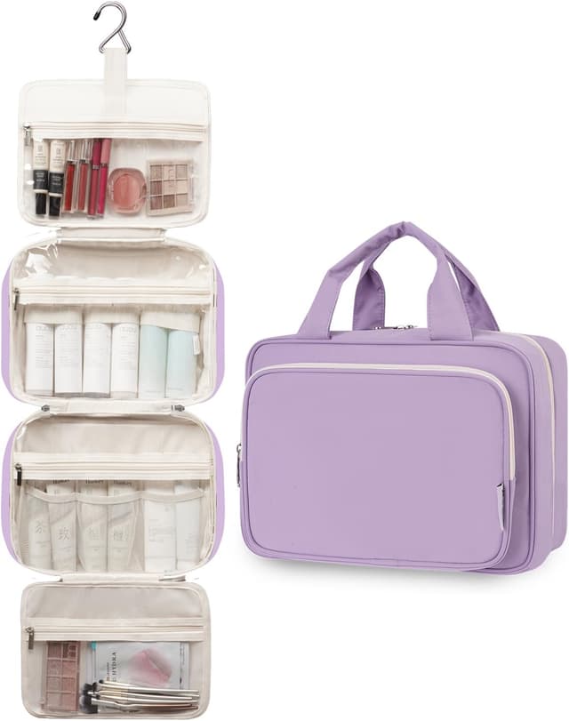 Detalle de Narwey Large Hanging Travel Toiletry Bag (Purple) with 4 Compartments