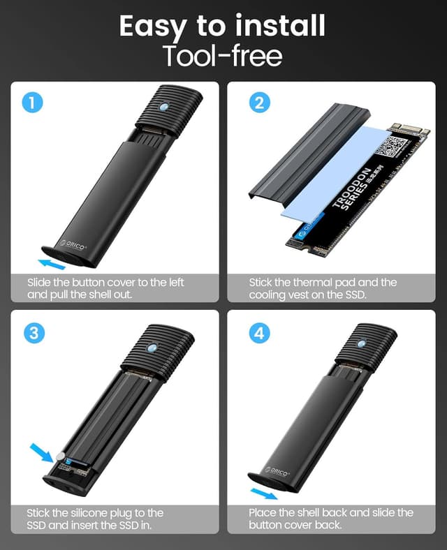 Detalle 1 de ORICO NVMe/M.2 SATA Adapter-Gehäuse für USB 3.2 Gen 2 (10 Gbps) – Werkzeugloses M.2 Case mit UASP, TRIM & SMART