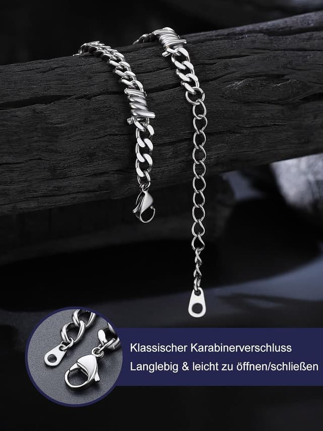 Detalle de Bandmax Herren-Armband aus 316L Edelstahl mit Panzerkette und Dornen-Optik (5 mm)