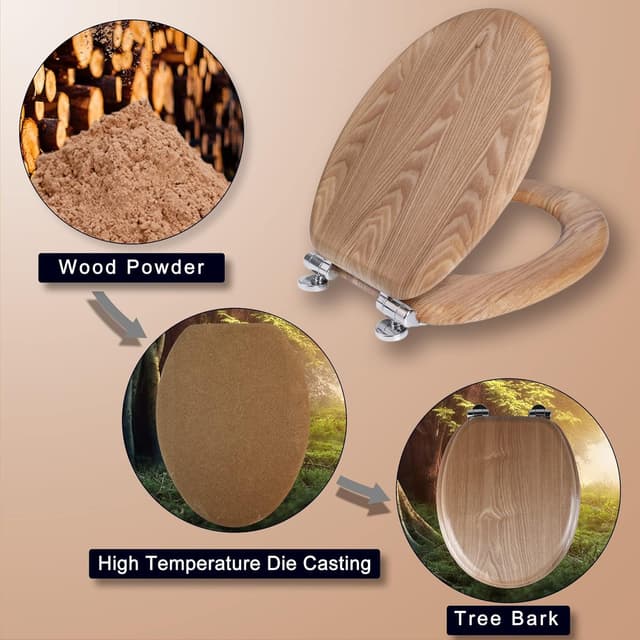 Thumbnail 4 de Angel Shield Antibacterial Wooden Soft Close Toilet Seat with Quick Release Adjustable Hinges Toilet Seat Easy Clean and Assembly for Bathroom 45 x 37 x 5.6 cm (Solid Oak)
Angel Shield Antibacterial Wooden Soft Close Toilet…