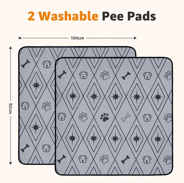 Detalle de LOOBANI Washable Puppy Pads (2 Pack) – Waterproof, leak-proof training mats, grey 92x104cm