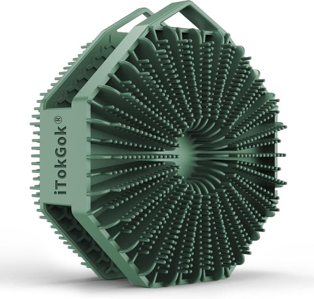 Detalle de iTokGok Premium 2-in-1 Silver-Infused Silicone Body Scrubber (Double-Sided, Midnight Green)