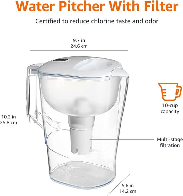 Detalle 2 de Amazon Basics 10-Cup Pitcher with Filter (Brita-compatible) for clean, crisp filtered water