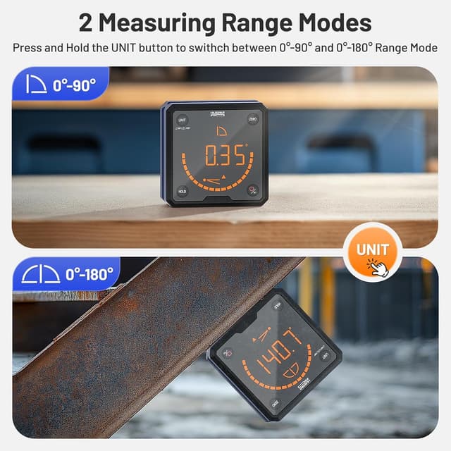 Detalle de Huepar Pro livella digitale con scanalatura a V, base magnetica e righello angolare LCD retroilluminato
