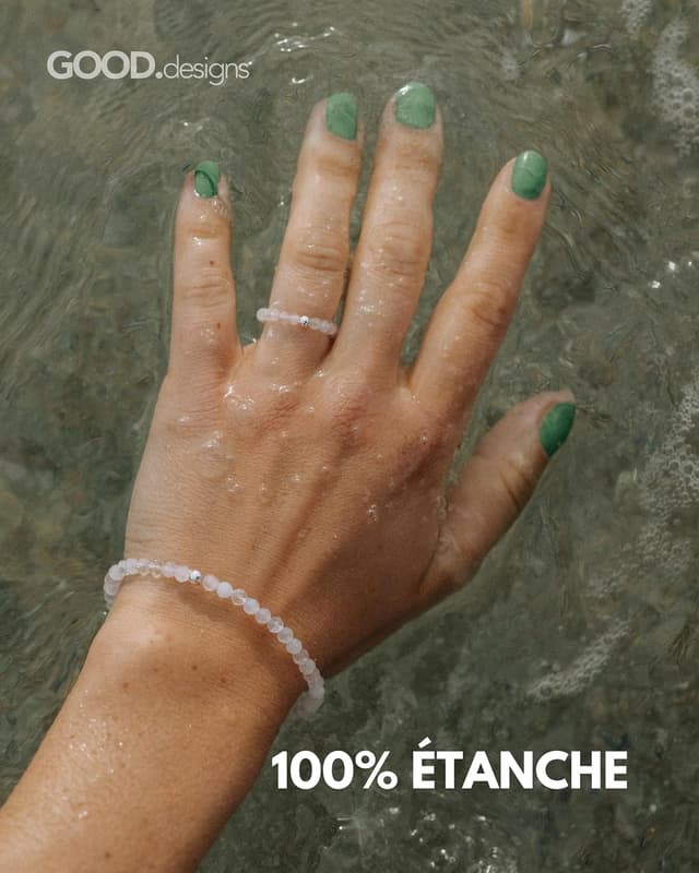 Detalle 2 de Bague anti-stress GD GOOD.designs EST. 2015 avec perles en pierre naturelle (bague élastique ajustable)