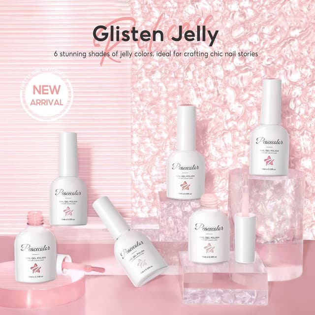 Detalle 2 de PEACECOLOR Vernis semi permanent 6 couleurs rose laiteux (transparent) à effet gelatina, UV/LED, 10 ml