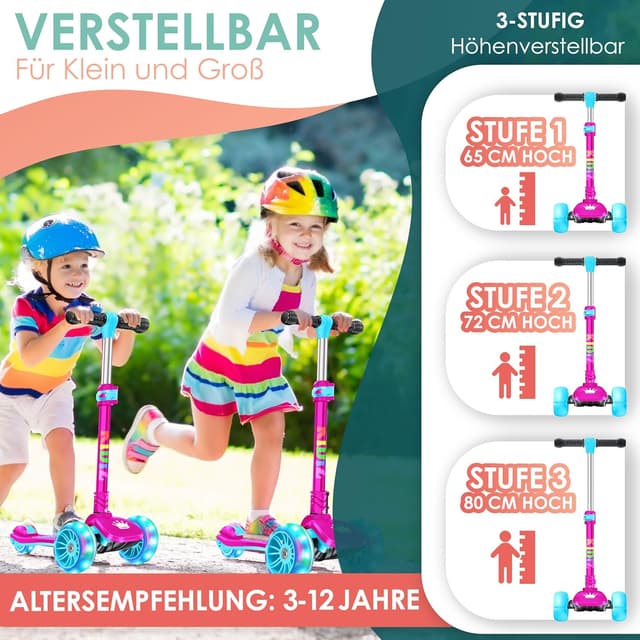 Detalle de KIDIZ Roller Kinder Scooter X-Pro2 – 3-Rad Cityroller mit klappbarem Lenker, LED-Rädern und höhenverstellbarem Trittbrett