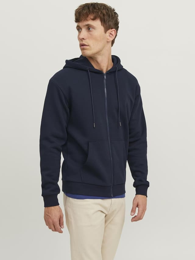 Detalle de Jack & Jones Zip Hoodie Plain con zip e vestibilità relaxed