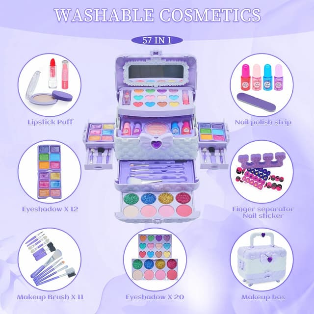 Detalle de Kids Makeup Sets for Girls (Light Purple) – Safe & Washable Play Makeup Kit for Ages 4–12