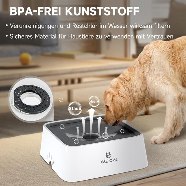 Detalle de ELS PET Wassernapf für Hunde (2L) – auslaufsicherer Reise- und Trinknapf mit rutschfester Bodenfläche