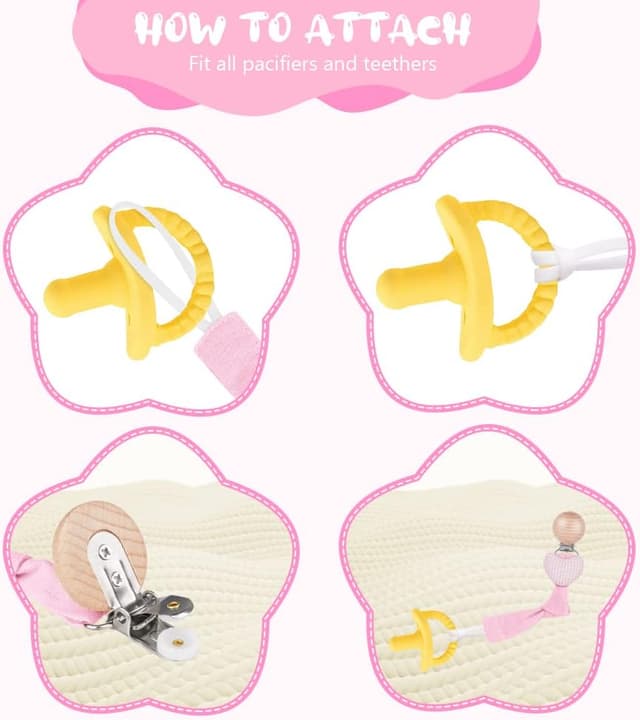 Thumbnail 5 de Vicloon Catenella Portaciuccio neonato personalizzata, set da 3 con clip in legno di faggio – Serie Rosa