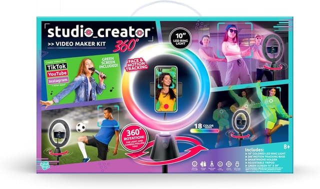 Detalle de Canal Toys Studio Creator 360 Video Maker Kit (Green Screen, Tripod & Motion Tracker) with 10" Multicolor LED Ring Light