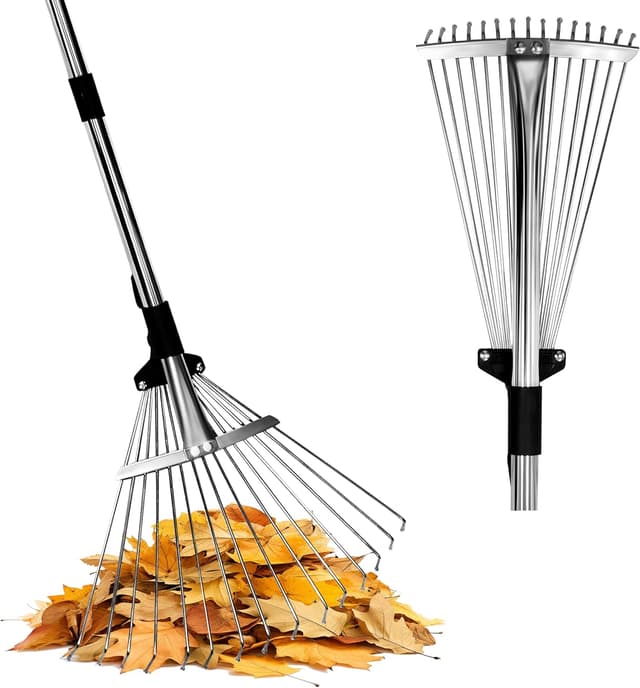 Detalle de TIKTALK Adjustable Leaf Rake (85–175cm) with Expandable Head, for Lawns & Tight Spaces