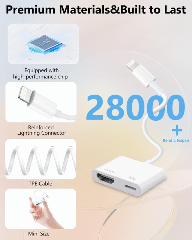 Detalle 2 de Lightning to HDMI Adapter for iPhone (Apple MFi Certified) — Digital AV Dongle with Lightning Charging Port for 1080P Screen Mirroring