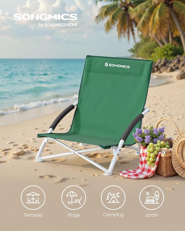Detalle de SONGMICS Chaise de plage pliante portable à dossier haut GCB61GV1 (avec sac de transport)