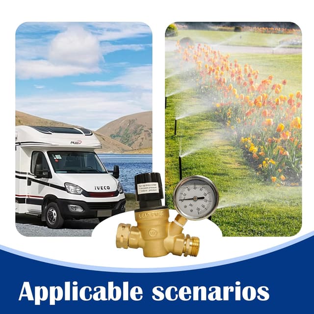 Thumbnail 6 de Hourleey RV Water Pressure Regulator (Adjustable Handwheel, Brass) with Gauge & Inlet Screen Filter