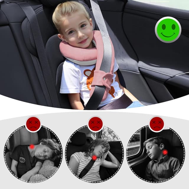 Thumbnail 6 de WENRENER Kids Travel Neck Pillow (Pink & Beige) – size-adjustable travel support for head, neck and chin