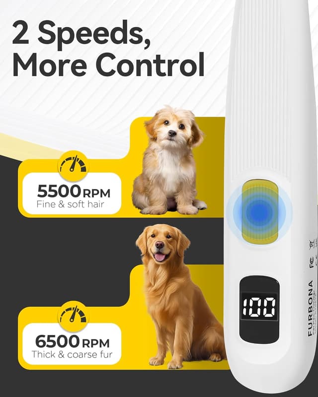 Detalle de FURBONA Upgraded Dog Paw Trimmer with Digital LED Display, 2-Speed 18mm Blade and USB-C Recharge