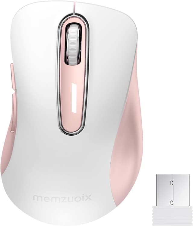 Detalle de Memzuoix kabellose Maus 2,4 GHz – optische Wireless-Maus mit Mini-USB-Empfänger (rosa-weiß)