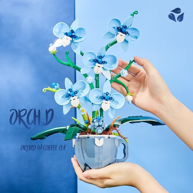 Detalle de Blue Orchid Ideas Flowers Building Block Set (567-piece DIY orchid) for home decoration