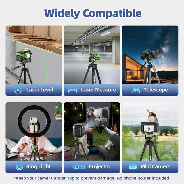 Thumbnail 6 de Treppiede in alluminio per livella laser Huepar CT152 (1,5 m) con testa a 3 vie e filettatura 1/4”-20