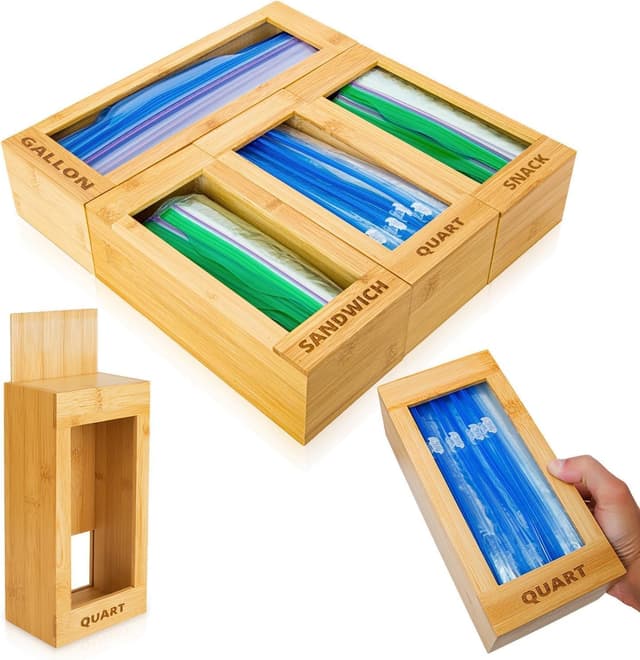 Detalle de mHomeAid Bag Storage Organizer Bamboo dispenser for zipper bags