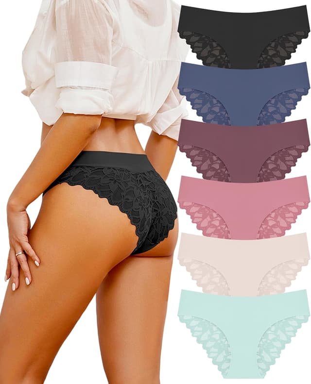 Detalle de READY TO LOVE Seamless Slip Damen mit Spitze – 6er Pack Hipster-Unterhosen