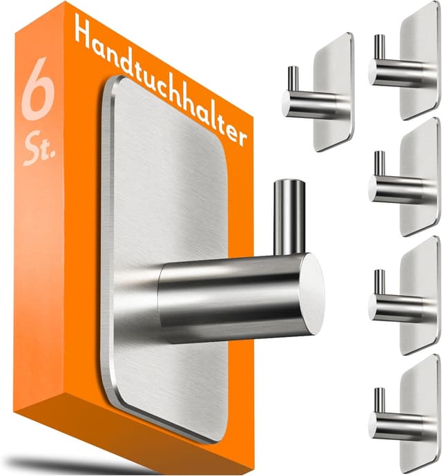 Thumbnail 6 de 4smile Handtuchhalter ohne Bohren (6 Stück) aus Edelstahl – selbstklebende Klebehaken in Silber