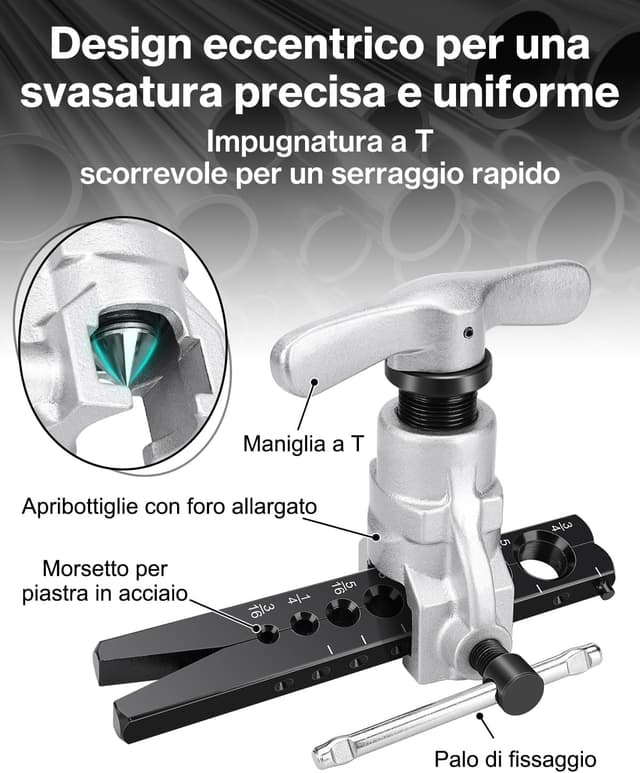 Detalle 2 de Ordriv cartellatrice per tubi in rame 3/16"-3/4" con svasatura a 45° in acciaio 45# e manico a T scorrevole