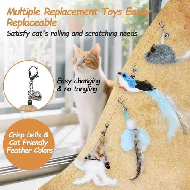 Detalle de Romon Giochi per Gatti (7 pezzi) con uccellino volante e ventosa retrattabile